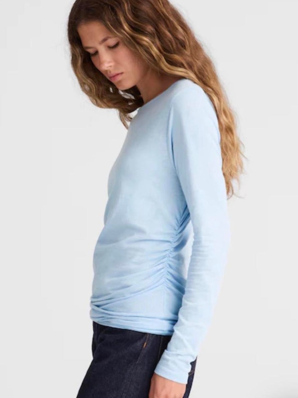 Madewell Ruched Crewneck Long-Sleeve Tee in Soft Slub